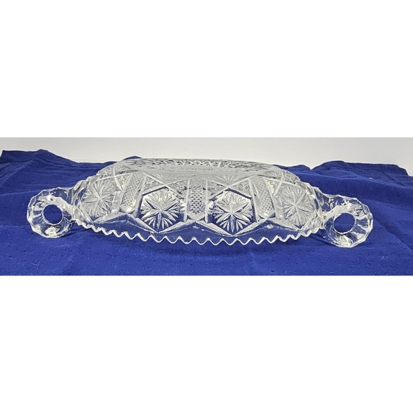 Vintage Clear Cut Starburst Glass Candy Dish with Handles & Sawtooth Rim - Picture 14 of 16